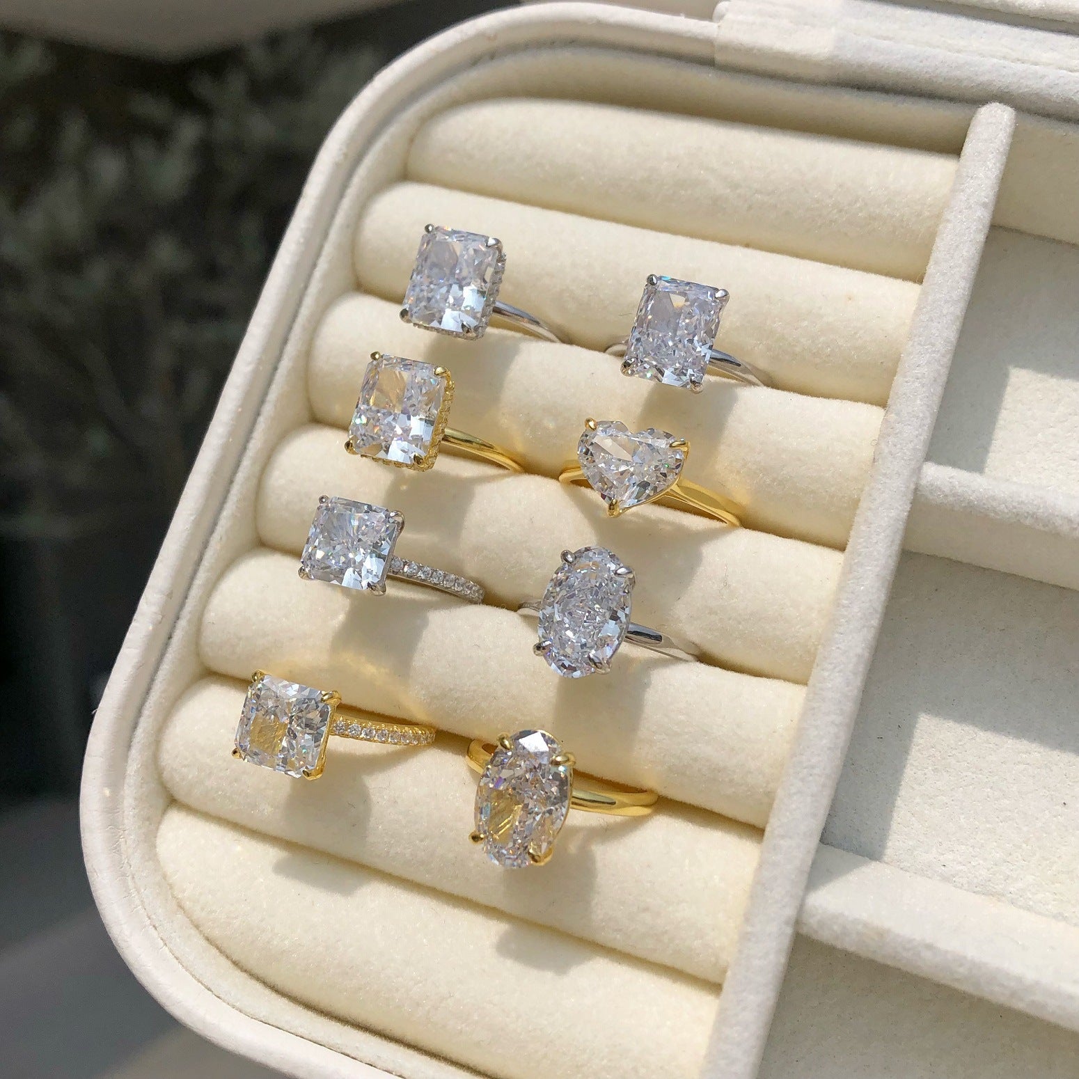 Wholesale Cross-border Live S925 Sterling Silver Ring Women's 8A High Carbon Diamond Square Ice Flower Zircon Super Flash 1-5 Carat Imitation Diamond Ring